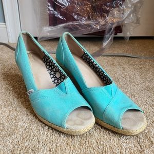 Toms wedges, size 10, turquoise